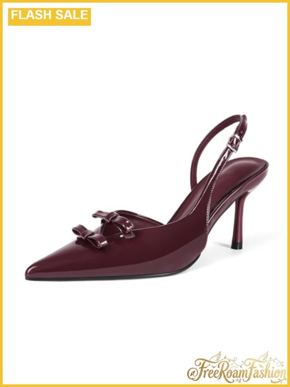 Womens Pointed Toe Slingback Bow Stiletto Heels Patent Leather Dress Pumps